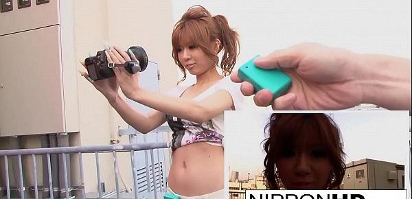  Cute Japanese girl wears a vibrator in her shorts